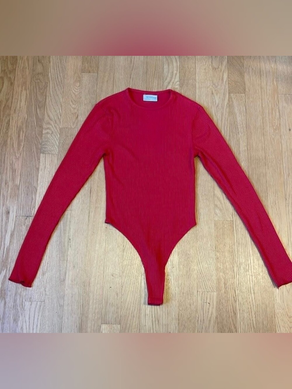 Re/Done Ribbed Long-Sleeve Red Bodysuit Small - Picture 2 of 5